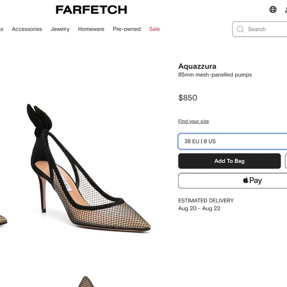 NWT Aquazzura Bow Tie Mesh Pump Heels 85 Mesh/Suede Black 37 W Box & Dust Bag - Picture 16 of 16